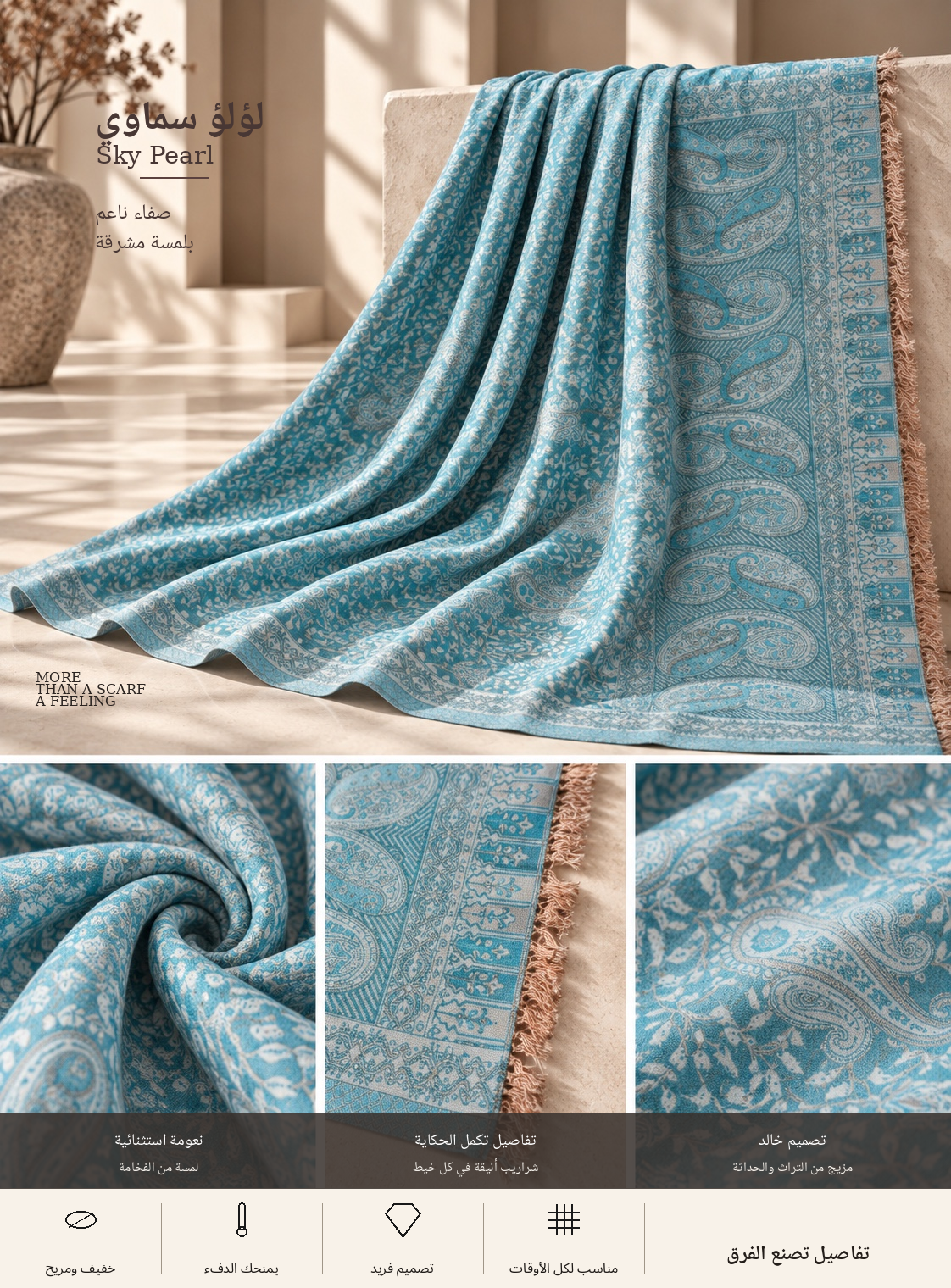 Bloomy Heritage Paisley Pashmina in Sky Pearl
