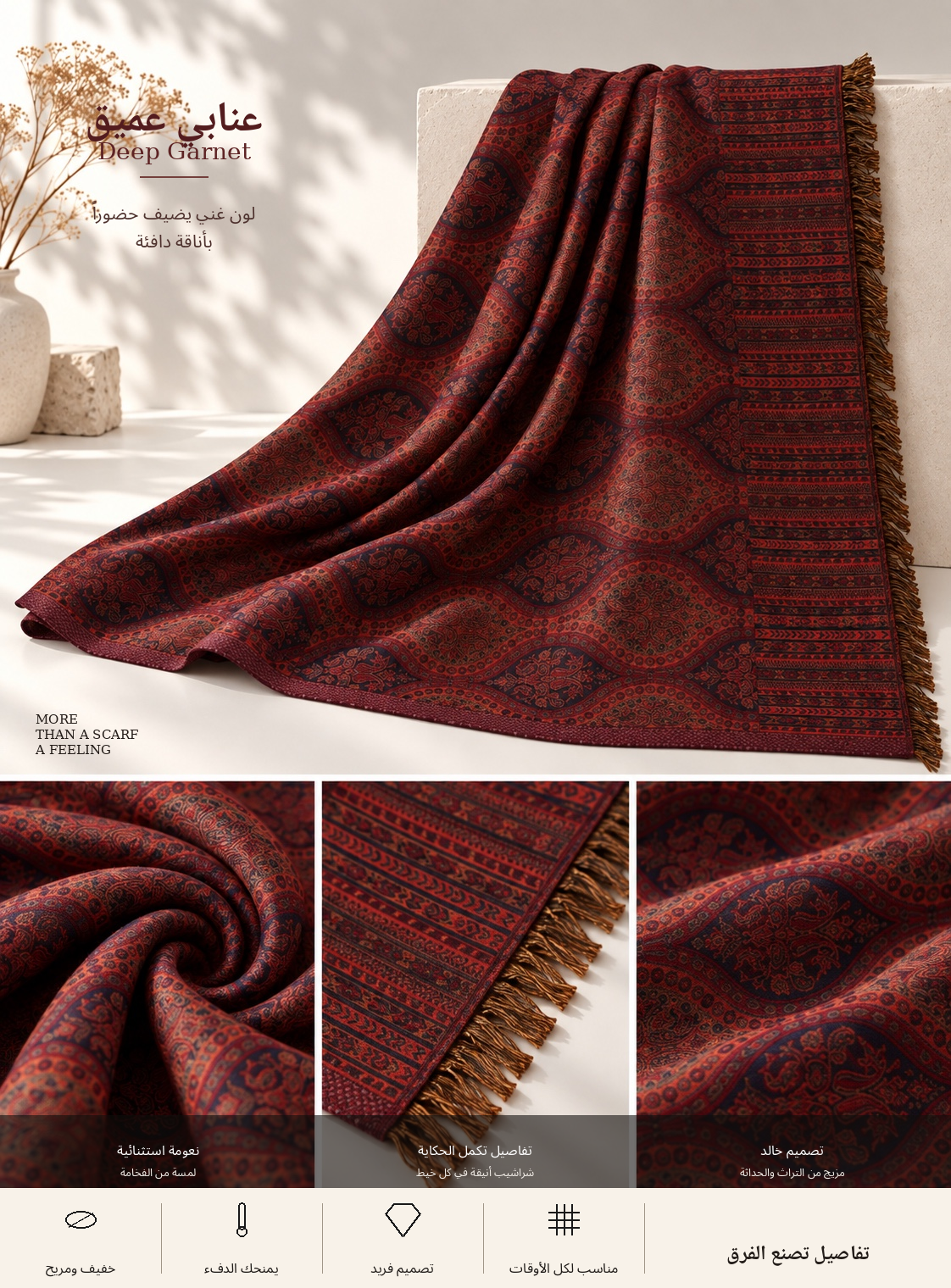 Bloomy Heritage Wave Pashmina in Deep Garnet