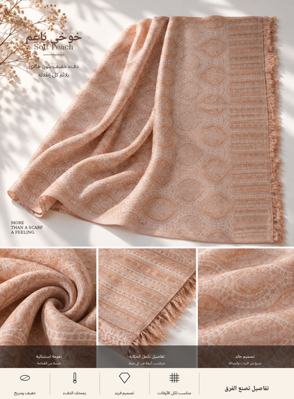 Bloomy Heritage Wave Pashmina in Soft Peach