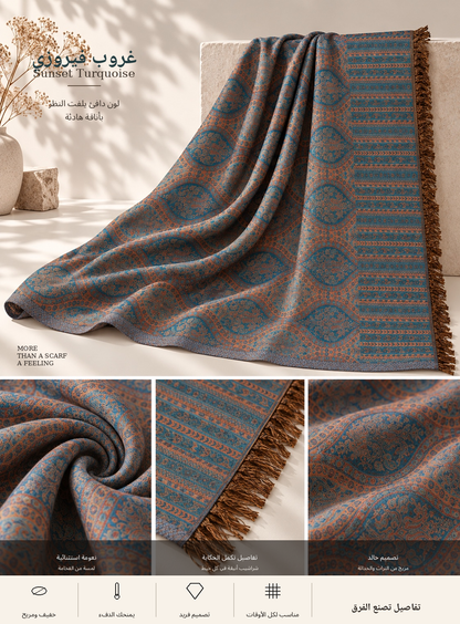 Bloomy Heritage Wave Pashmina in Sunset Turquoise