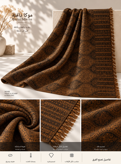 Bloomy Heritage Wave Pashmina in Warm Mocha