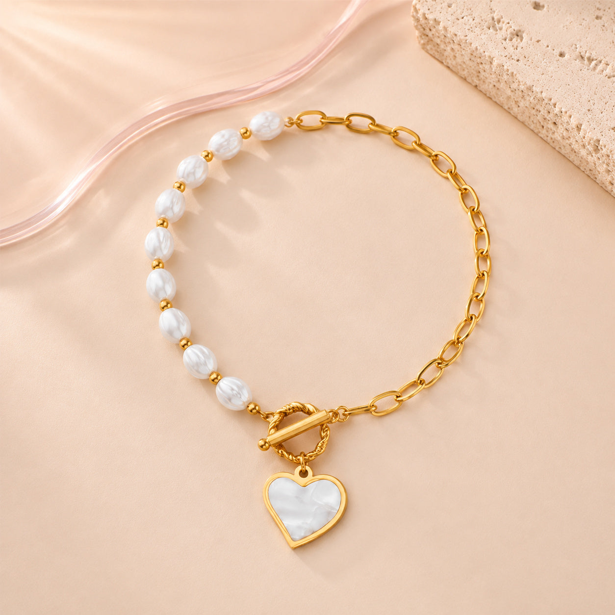 Ivory Heart Toggle Necklace — complete product view