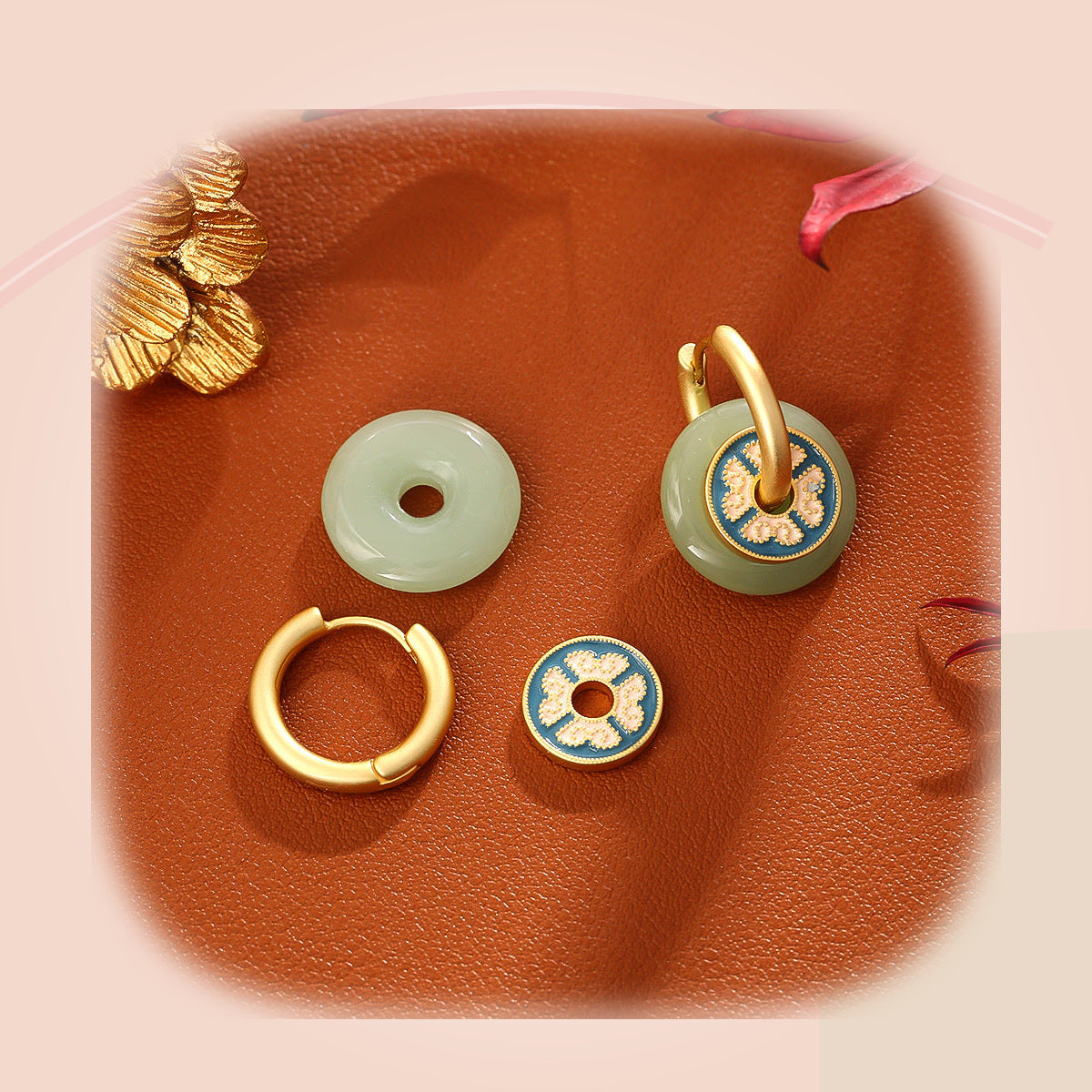 Jade & Enamel Floral Hoop Earrings — full product view