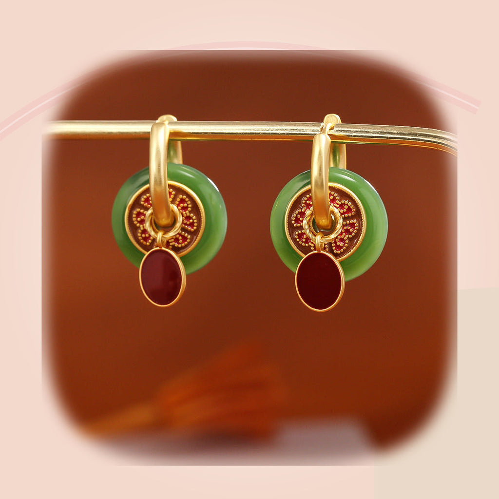 Jade & Maroon Enamel Hoop Earrings — full product view