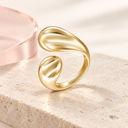 Marea Sculpt Ring - Bloomy gold adjustable open ring