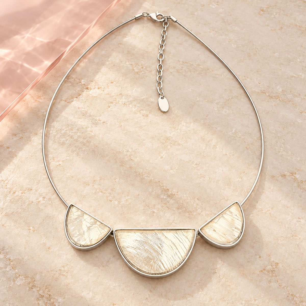 Maribar Mother of Pearl Silver-Tone Necklace on ivory stone with blush acrylic
