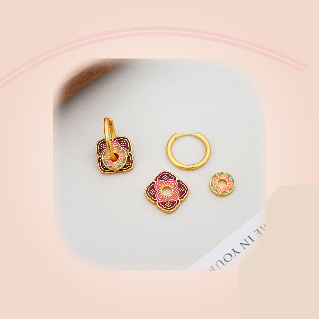 Maroon & Peach Floral Earrings — full product view