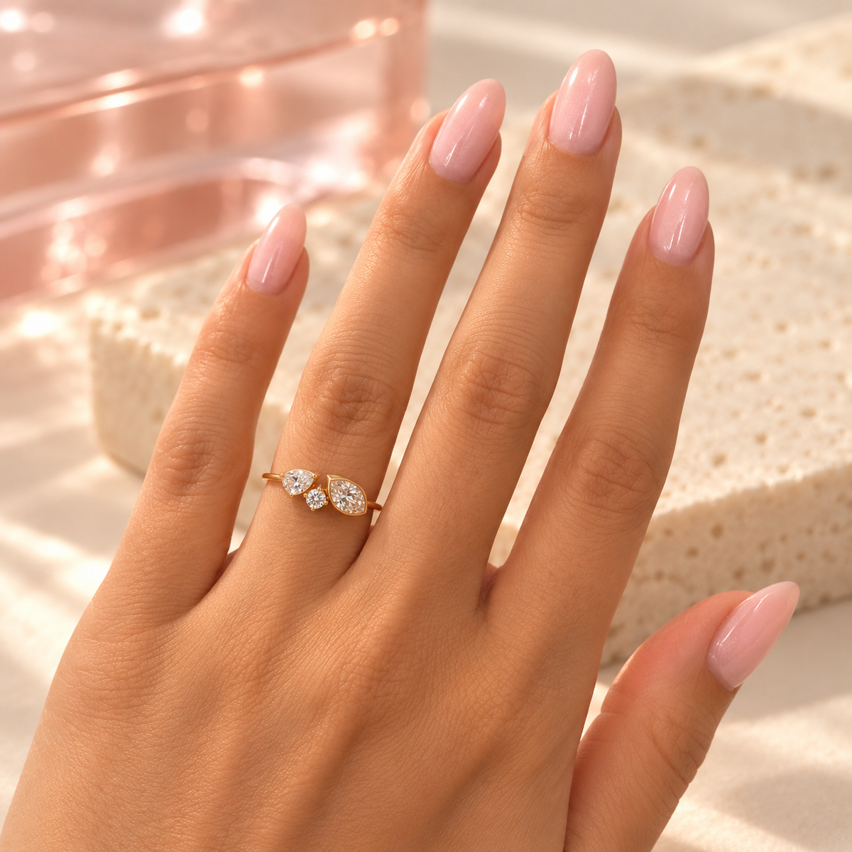 Approved Bloomy model image wearing the marquise crystal trio ring