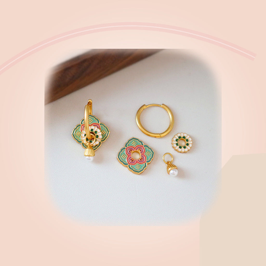Mint Blossom Earrings with Pearl Drop — full product view