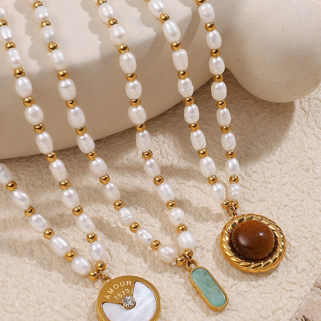 Natural Pearl Charm Necklace — detail view