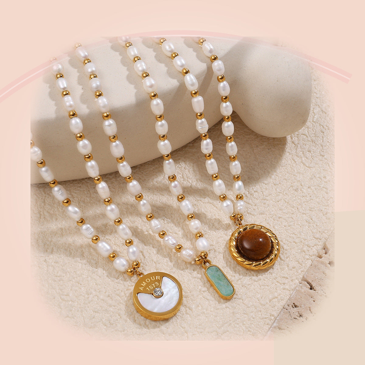 Natural Pearl Charm Necklace — full product view