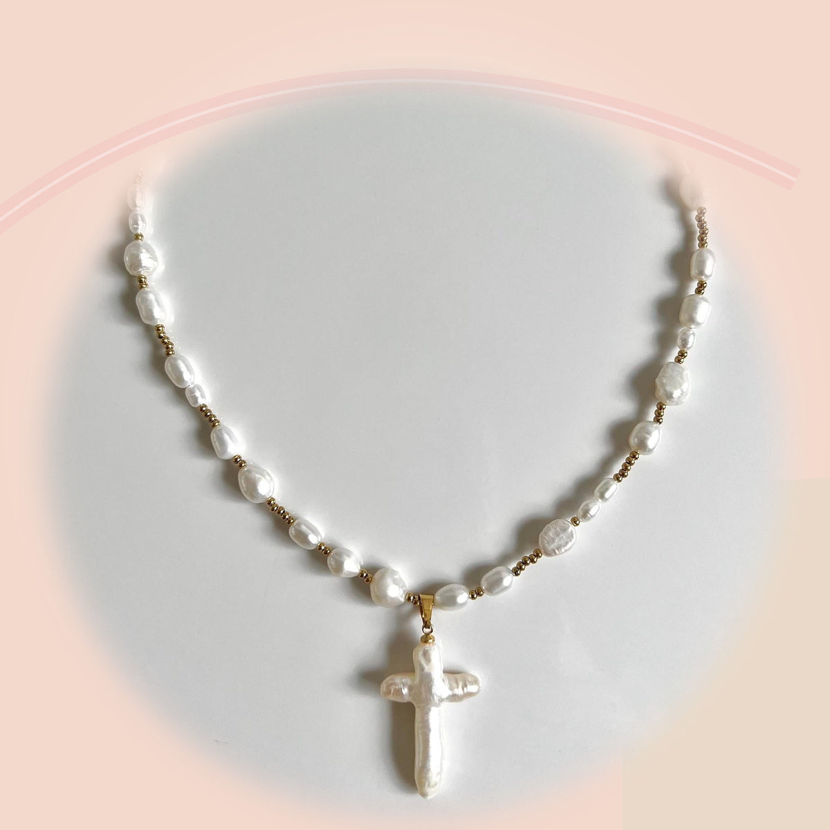 Natural Pearl Cross Necklace — full product view