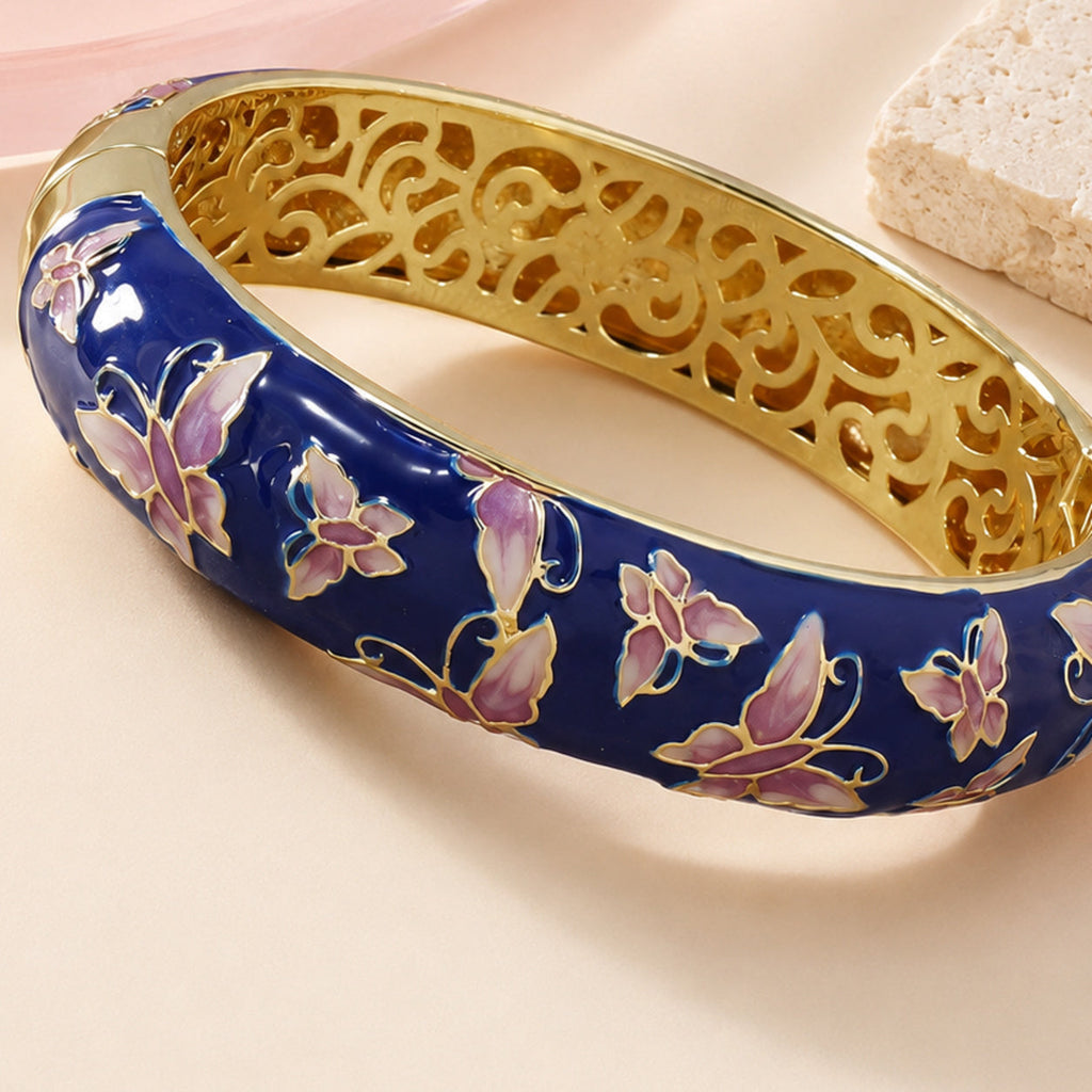 Navy Butterfly Enamel Bangle – single close-up detail