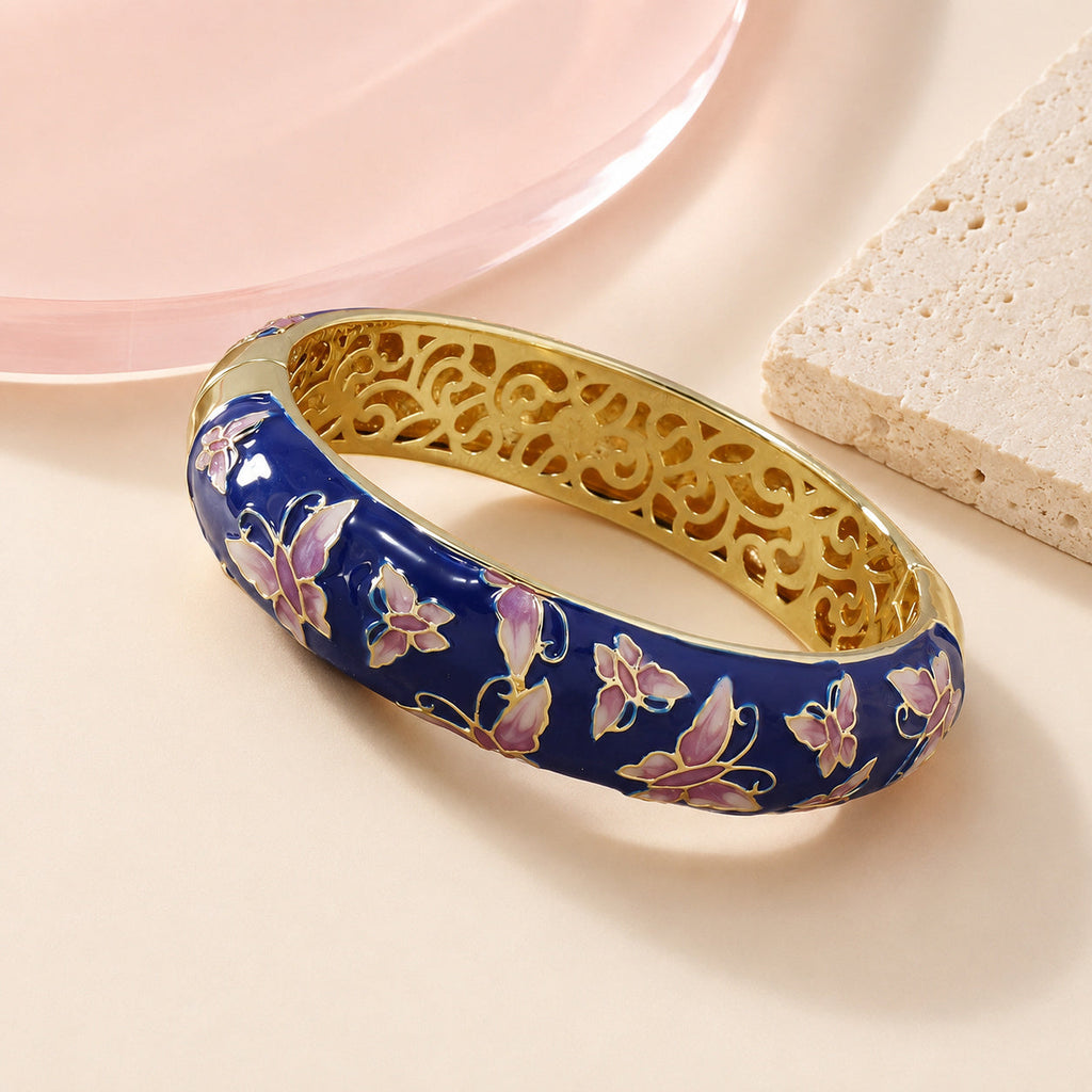 Navy Butterfly Enamel Bangle – full view