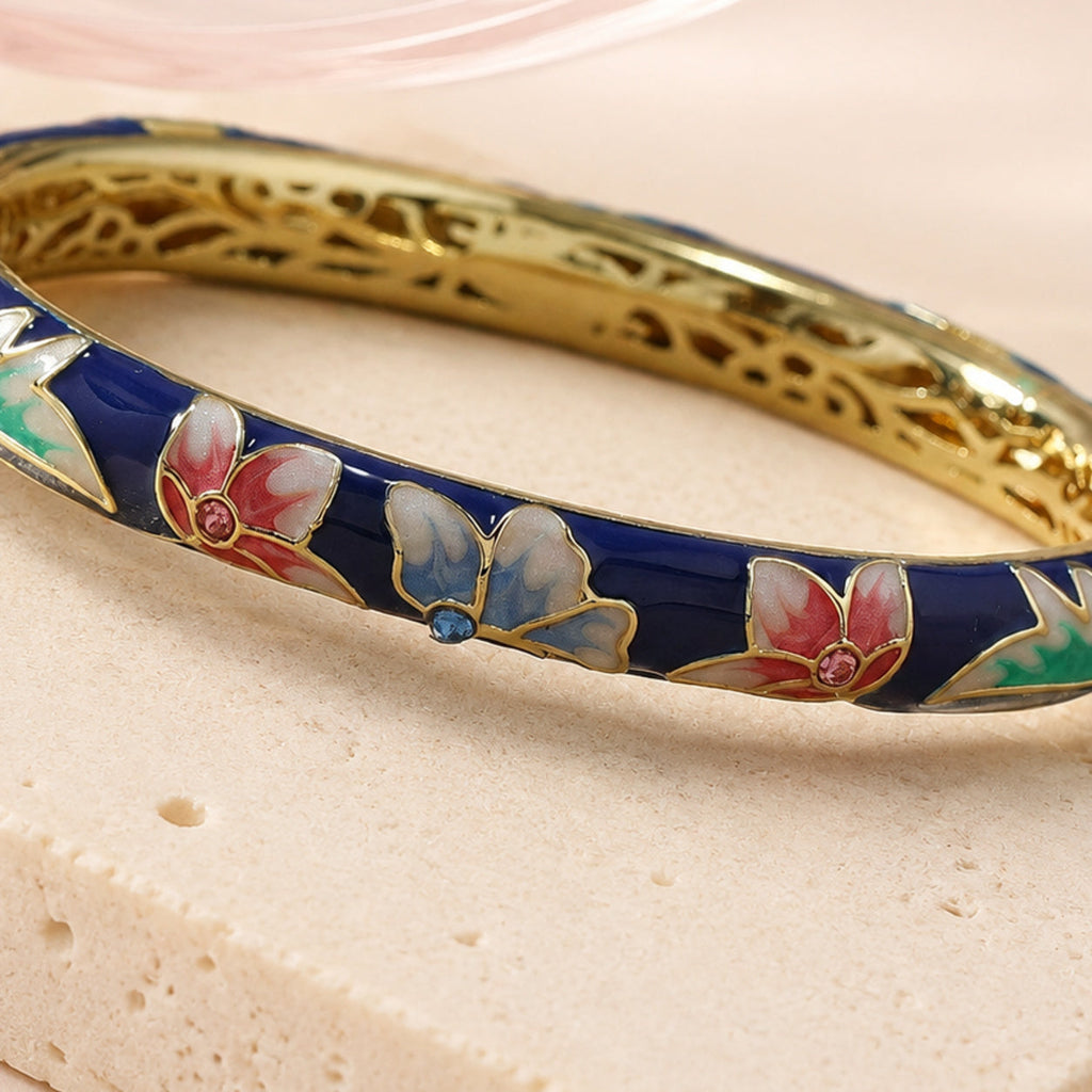Navy Enamel Floral Bangle – single close-up detail