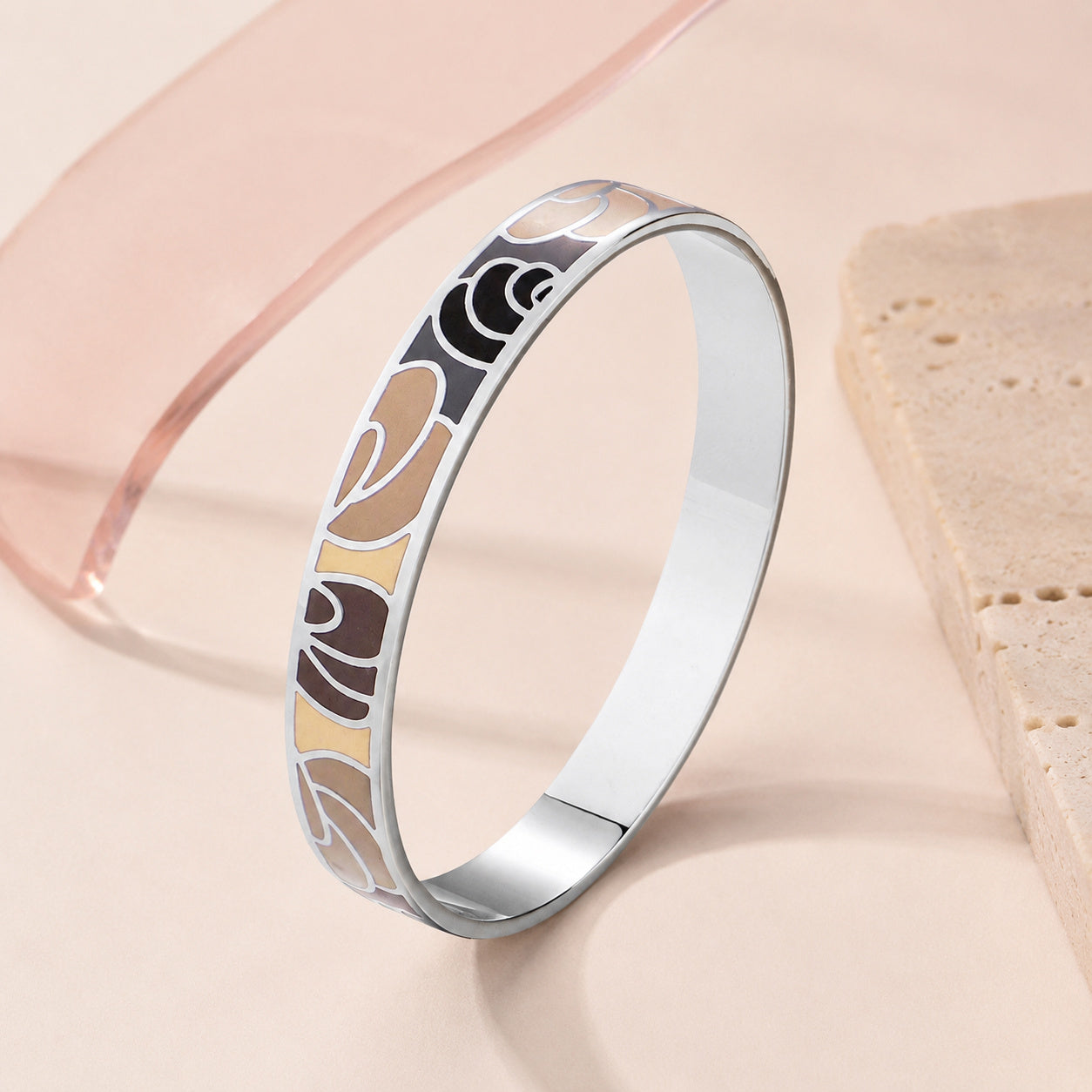 Neutral Blossom Enamel Bangle – full view