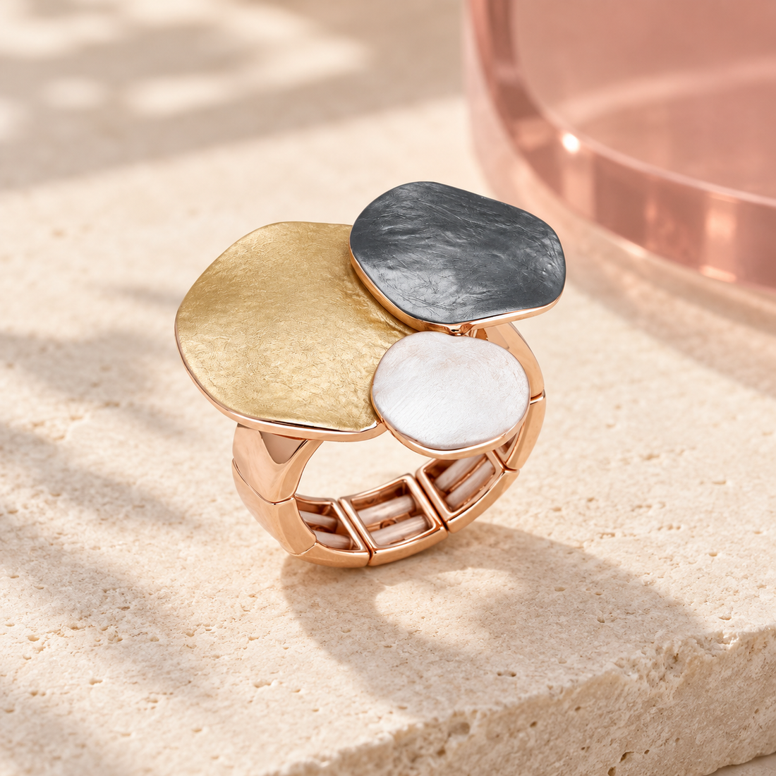 Nocturne Trio Statement Ring in natural light