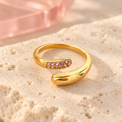 Lumi Zircon Open Ring in pink, product view