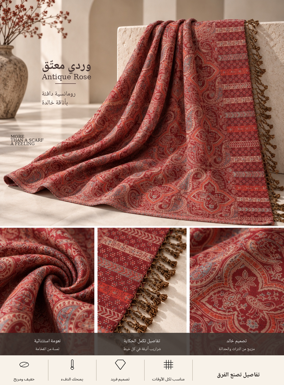 Bloomy Ornamental Paisley Pashmina in Antique Rose