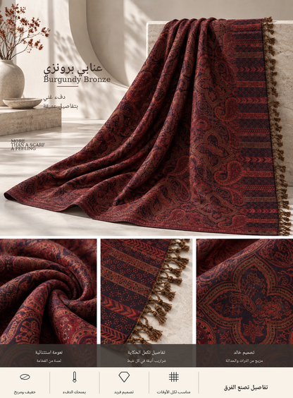 Bloomy Ornamental Paisley Pashmina in Burgundy Bronze