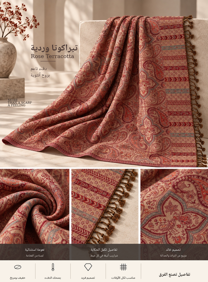 Bloomy Ornamental Paisley Pashmina in Rose Terracotta
