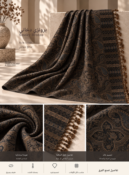 Bloomy Ornamental Paisley Pashmina in Smoky Bronze