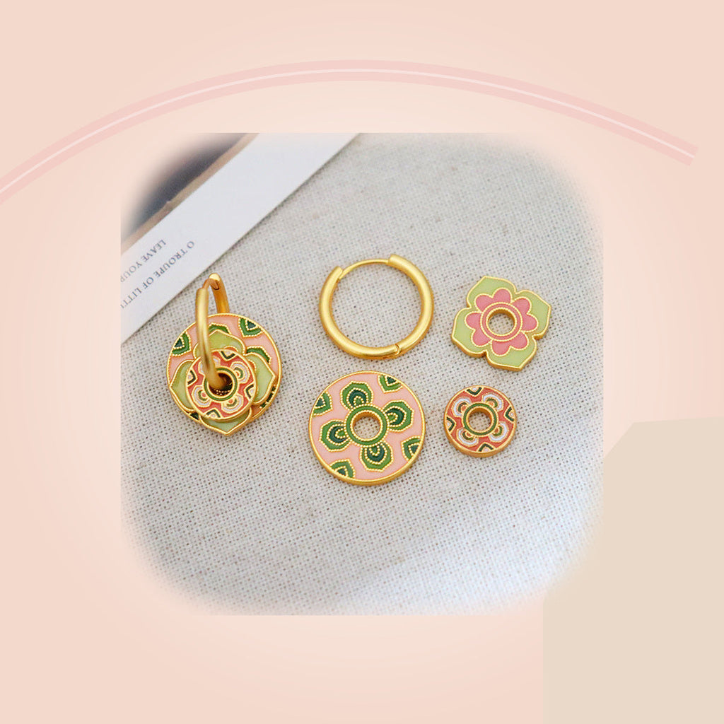 Peach & Green Floral Earrings — full product view