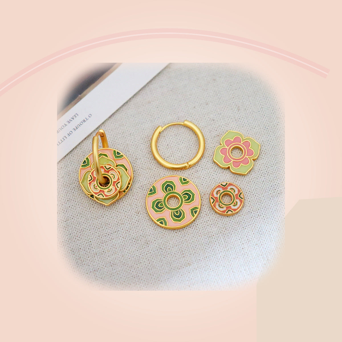 Peach & Green Floral Earrings — full product view