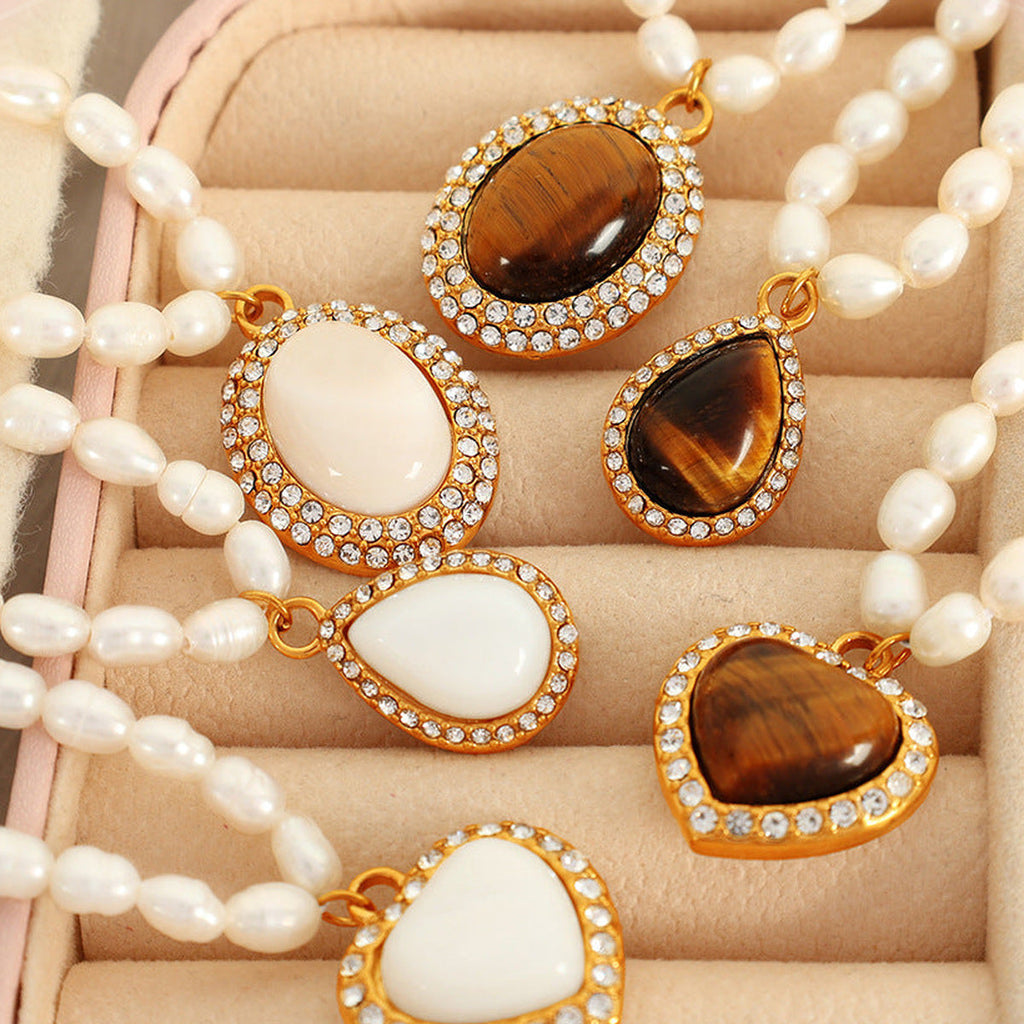 Pearl & Gemstone Statement Necklace — detail view