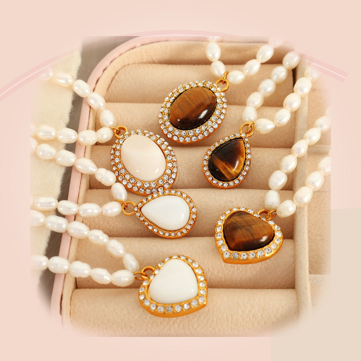 Pearl & Gemstone Statement Necklace — full product view