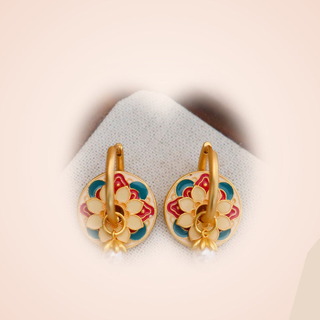 Pearl Lotus Earrings — detail view