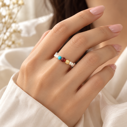 Color Pop Pearl Ring worn on ring finger