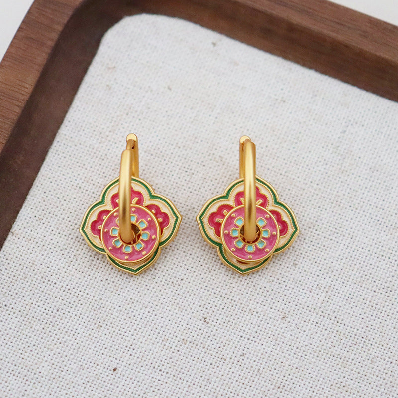 Pink & Green Floral Hoop Earrings