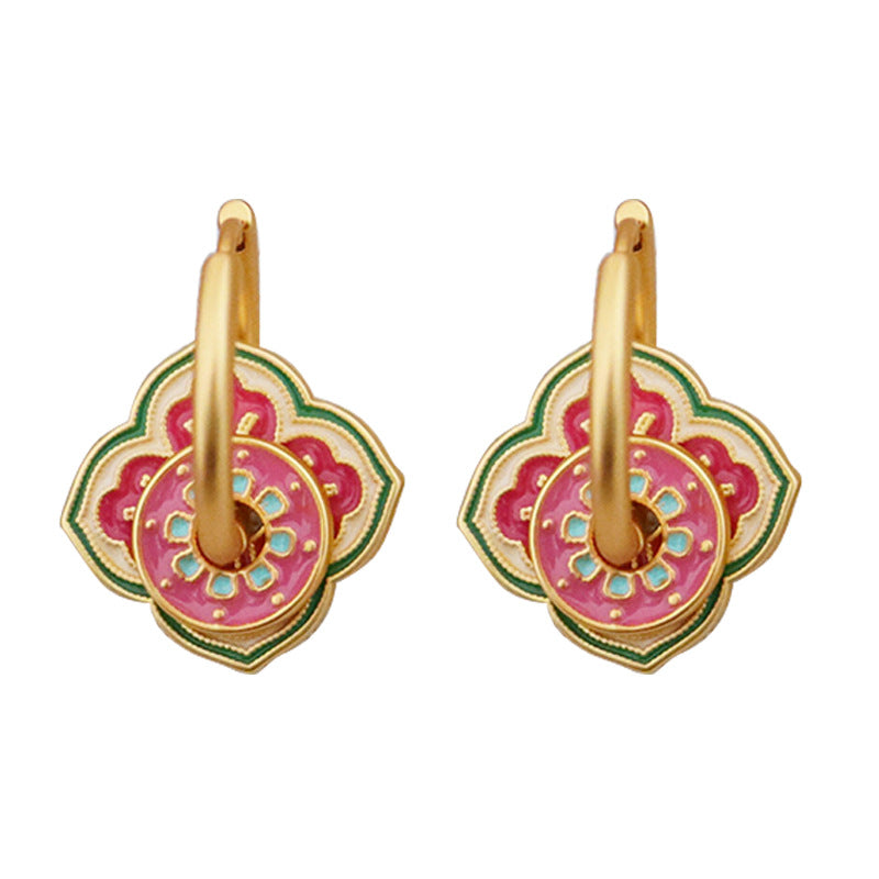 Pink & Green Floral Hoop Earrings