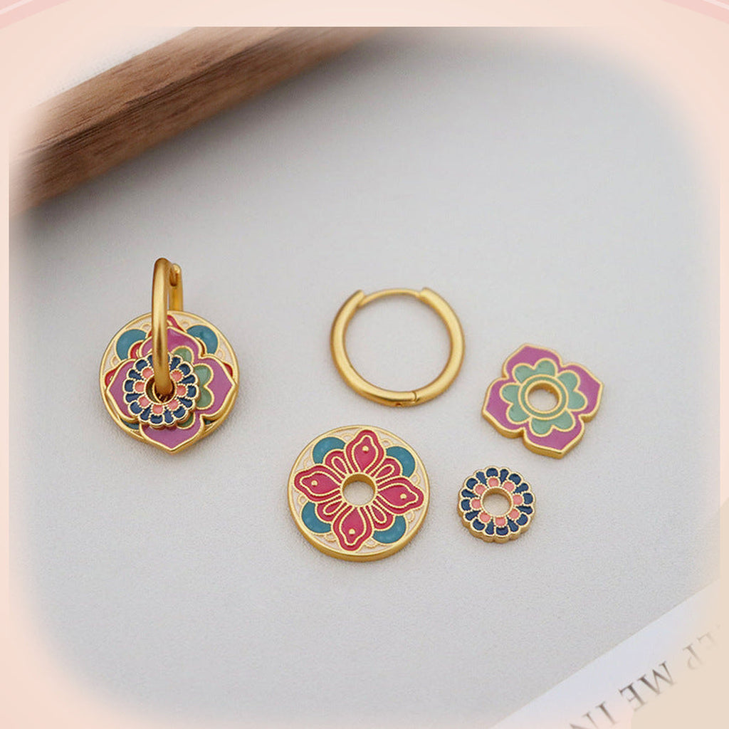 Pink & Green Flowers Earrings — detail view