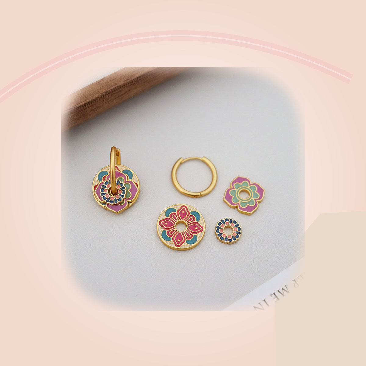 Pink & Green Flowers Earrings — full product view