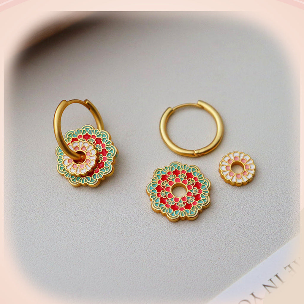 Red Blossom Hoop Earrings — detail view