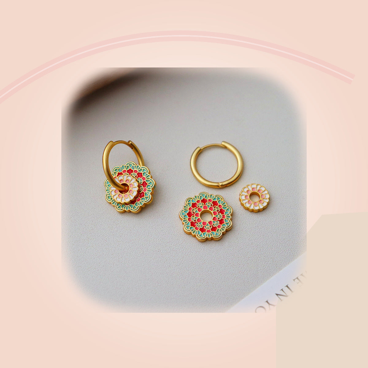 Red Blossom Hoop Earrings — full product view