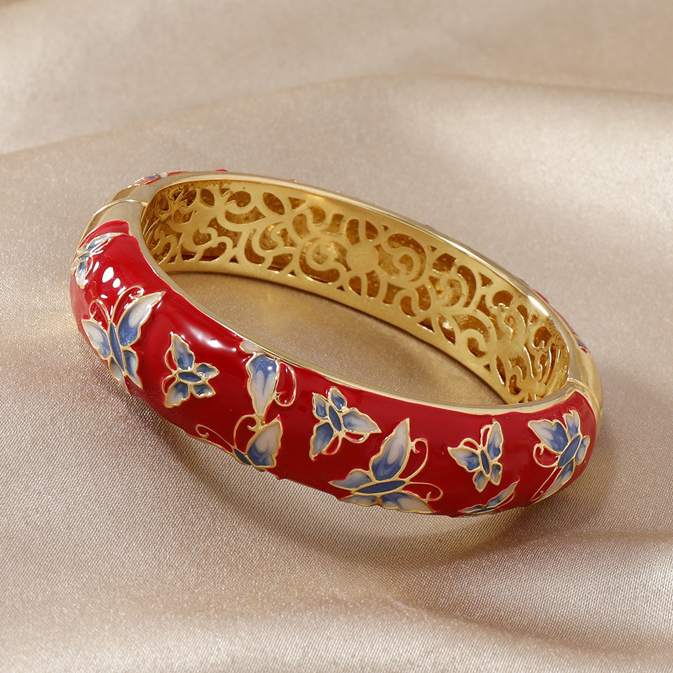 Red Enamel Butterfly Bangle