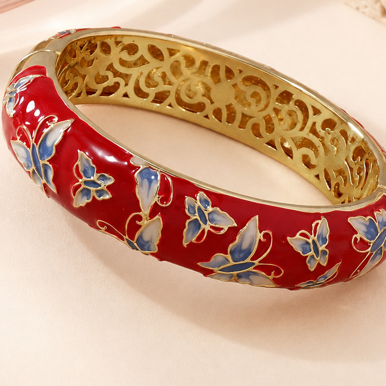 Red Enamel Butterfly Bangle – single close-up detail