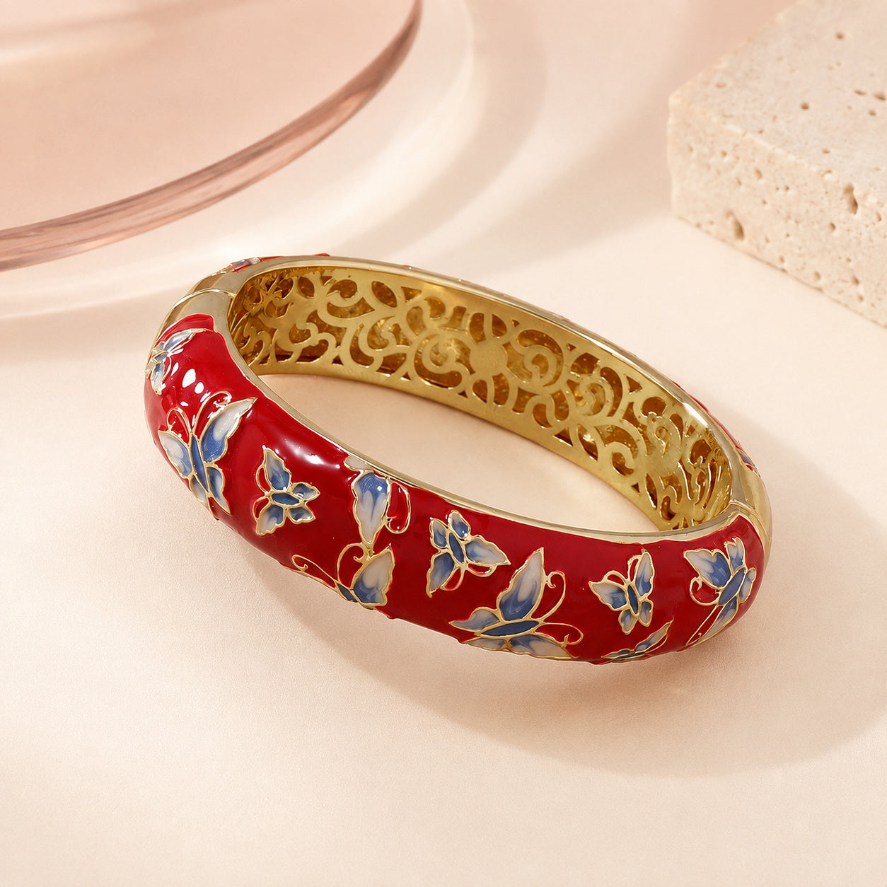 Red Enamel Butterfly Bangle – full view