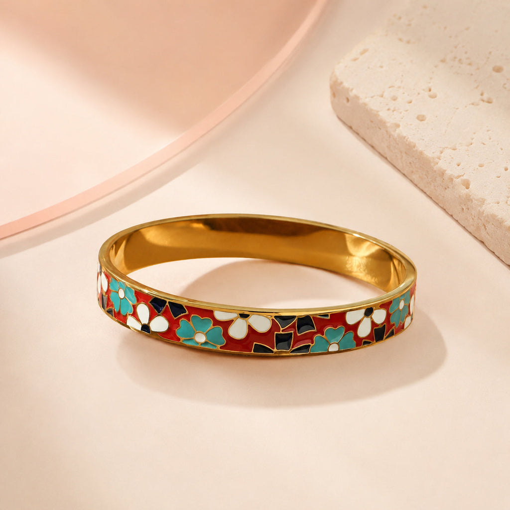 Red Mosaic Enamel Bracelet – full view