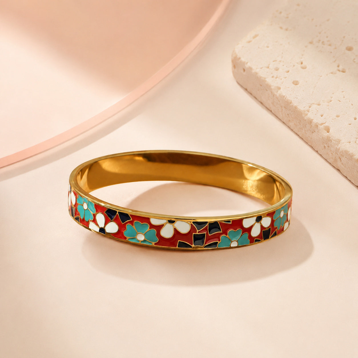 Red Mosaic Enamel Bracelet – full view