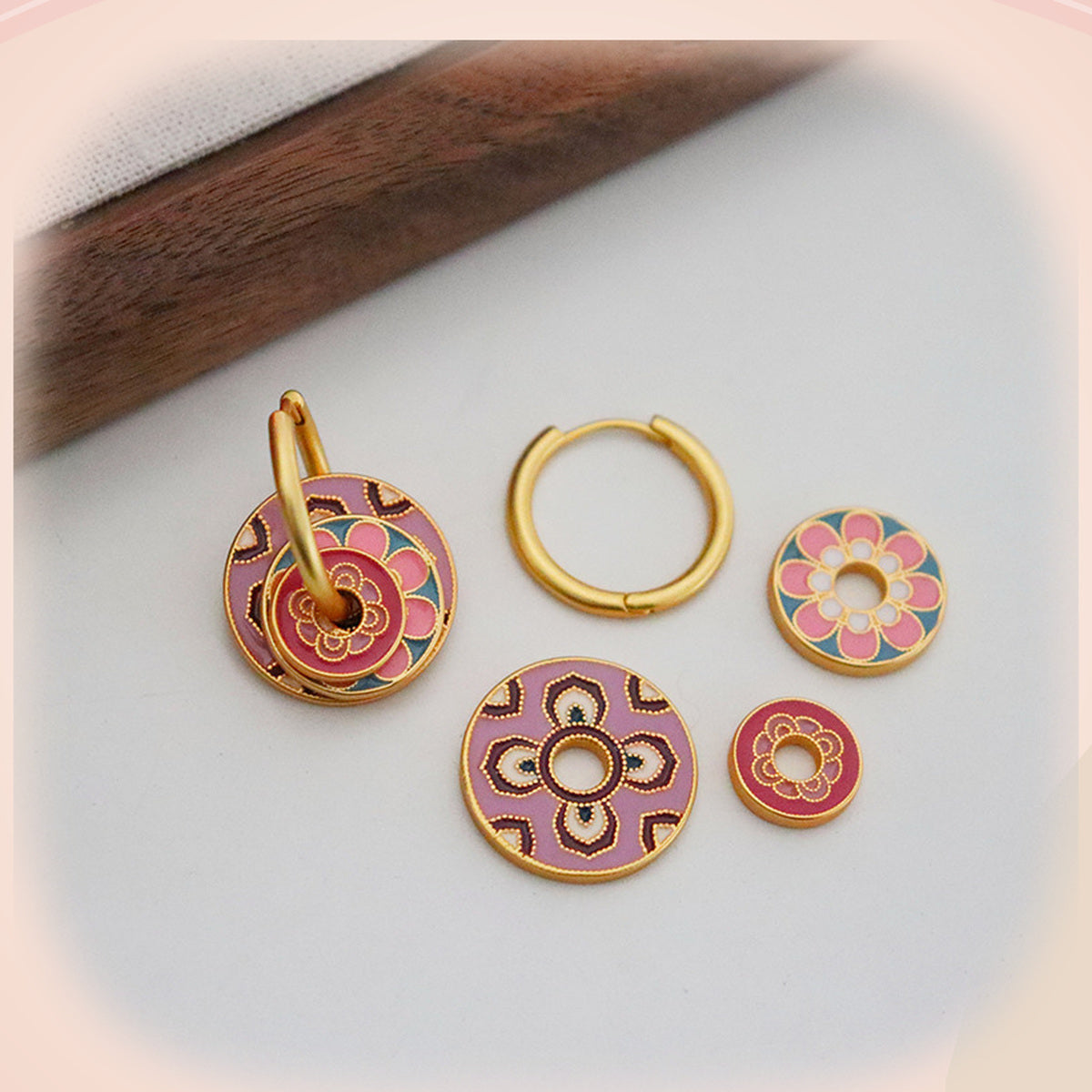Rose Medallion Earrings — detail view