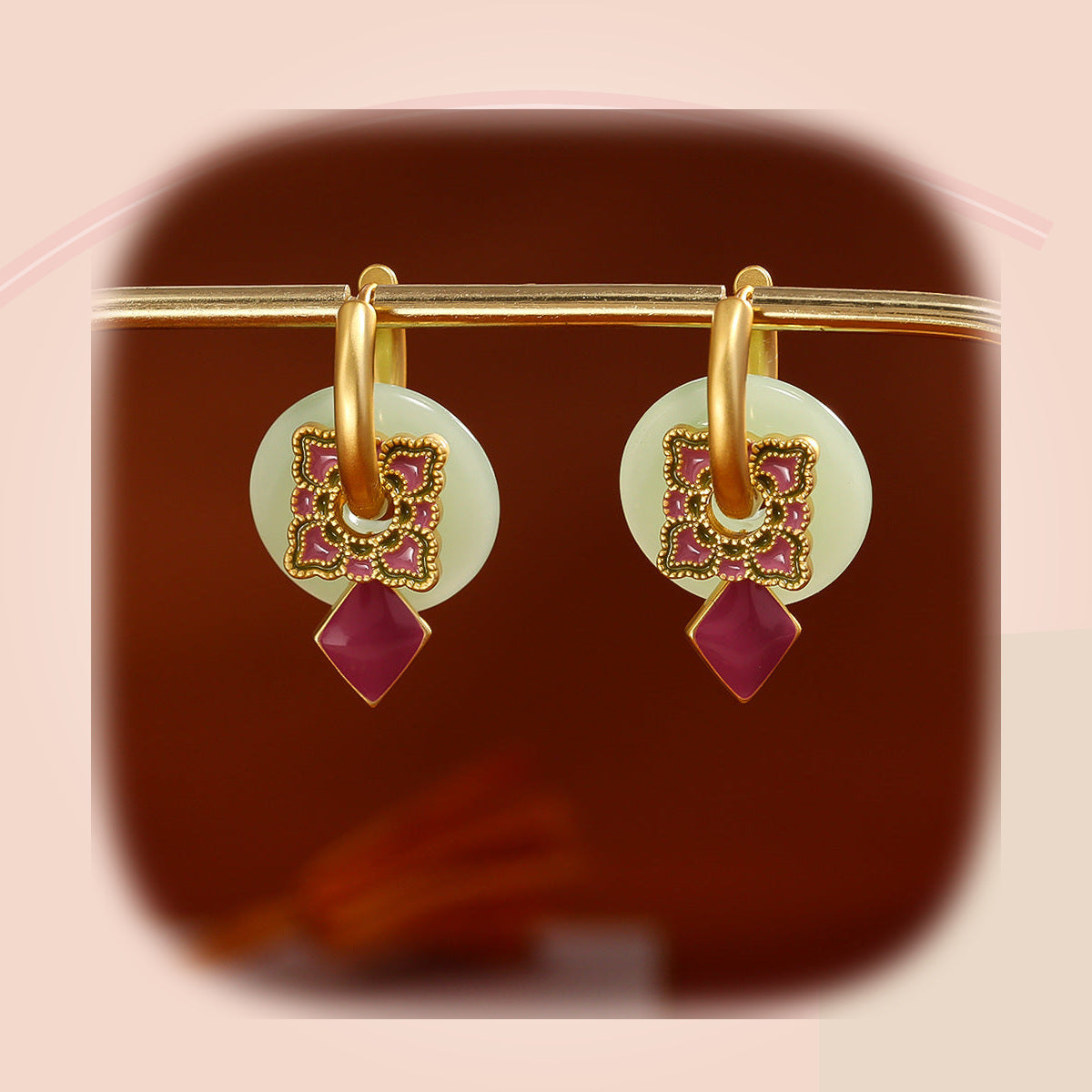 Ruby Lotus Jade Earrings — full product view