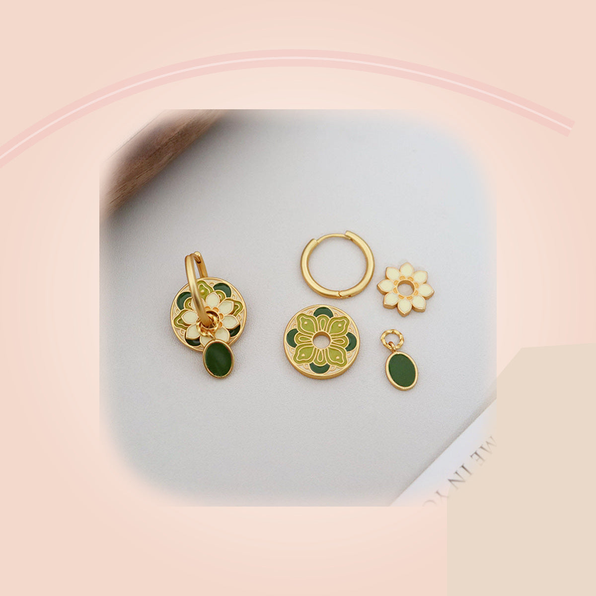 Sage Blossom Medallion Earrings — full product view