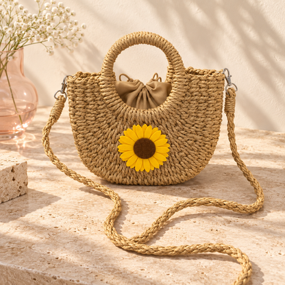 Beige sunflower woven bag