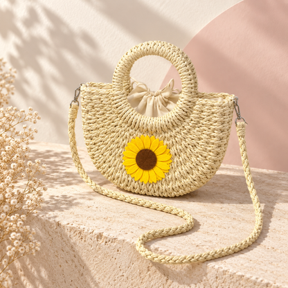 Cream sunflower woven bag
