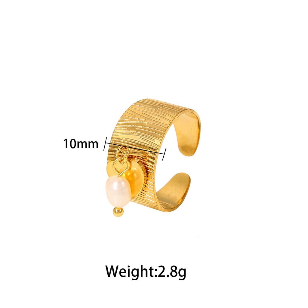 Textured Gold Ring with Pearl Charm