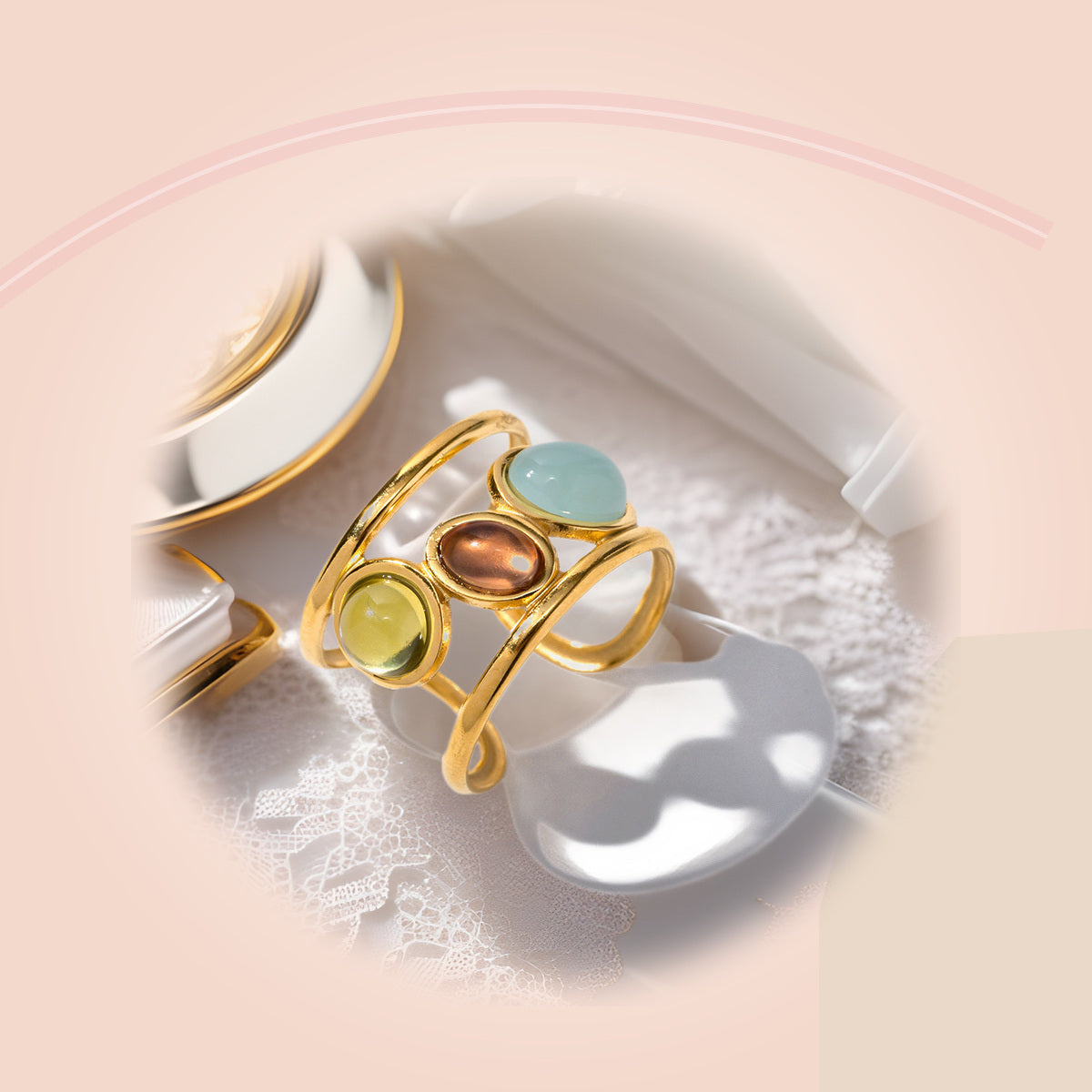 Trio Gem Open Ring — full product view
